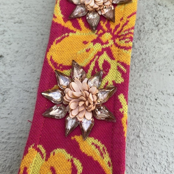 Zara Pink/Yellow Floral Knit Jeweled Shoulder Mini Dress Size Medium - Picture 5 of 15